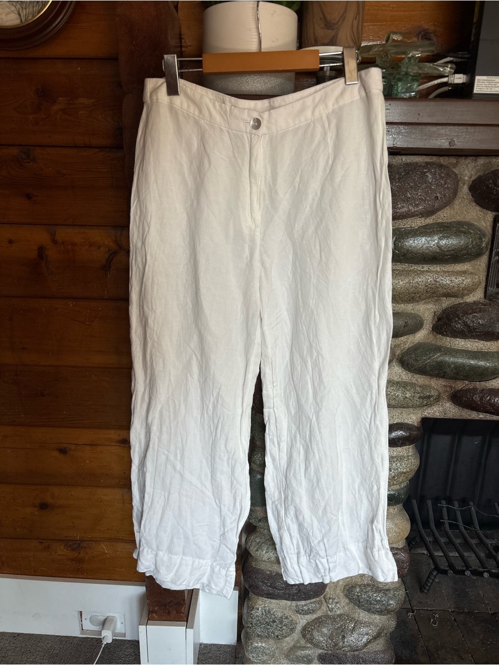 H&M Linen Blend White/Ivory Wide Leg Cropped Pants Coastal 32”